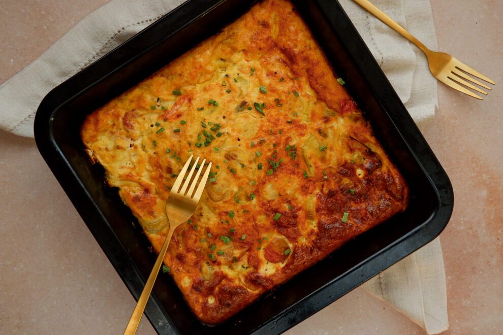 Fritatta met prei en cherrytomaten